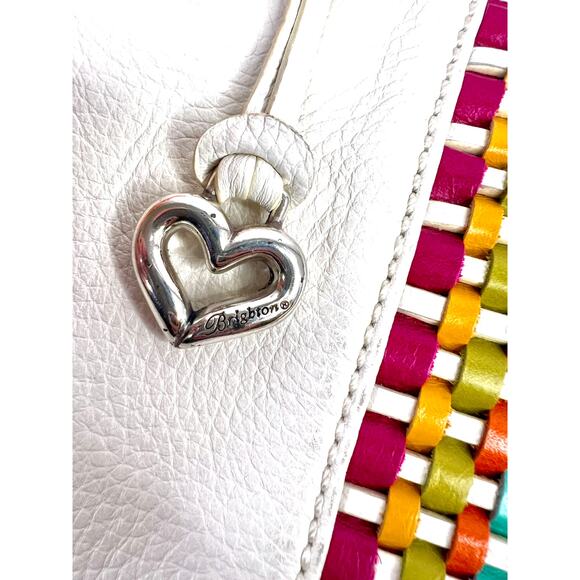 Brighton White Leather Shoulder Purse Bag Colorful Woven Front - Picture 8 of 16